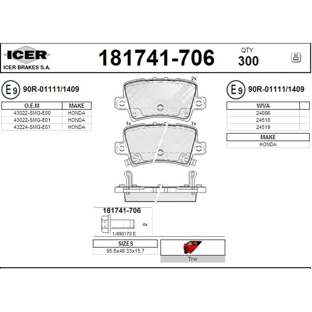 BALATA ARKA FREN CIVIC 06-15 (HB-DİSK)